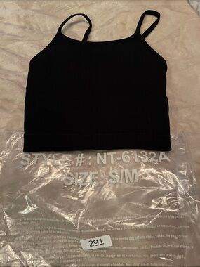 Black Ribbed Cropped Tank Top - S/M